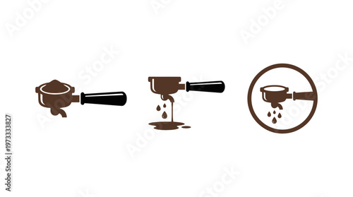 Espresso Machine Portafilter Icons: Grinding, Brewing, and Draining Coffee