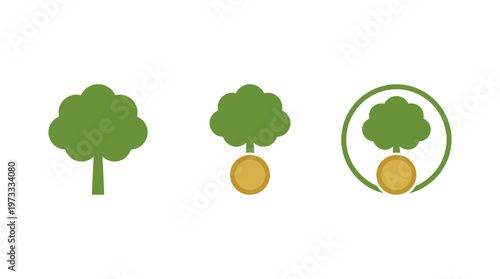 Tree Icon Set: Growth, Investment, and Protection Concepts