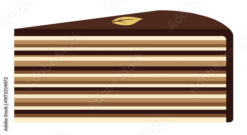 Isolated on white background.  Vector illustration of a French opera cake slice with multiple coffee and chocolate layers isolated on white