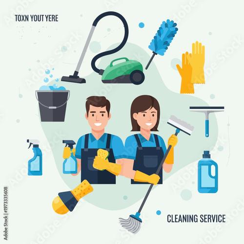 Professional Cleaning Service Team with Equipment