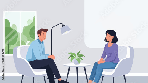 Psychologist and patient in a therapy session indoors