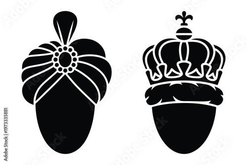 Silhouette vector of turban and crown on acorns