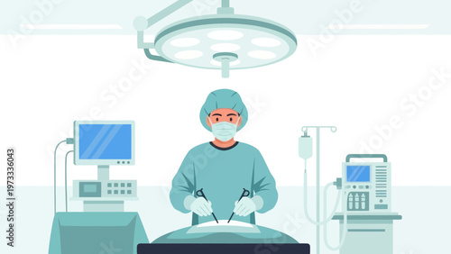 Surgeon Performing Operation in Modern Operating Room