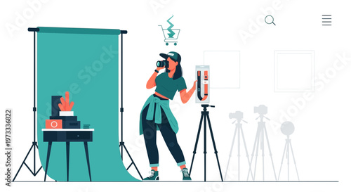 Photographer shooting product for e-commerce, online store photography setup, studio lighting