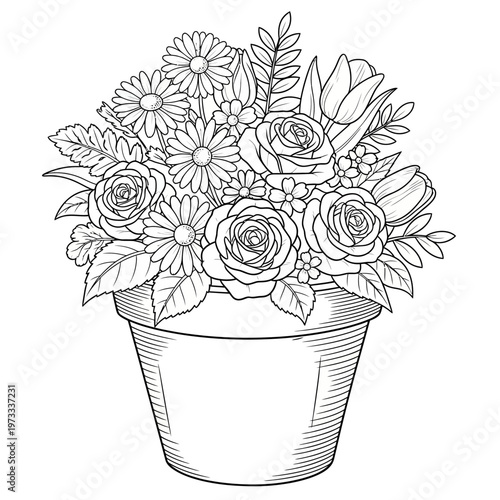 A bouquet of flowers in a flower pot