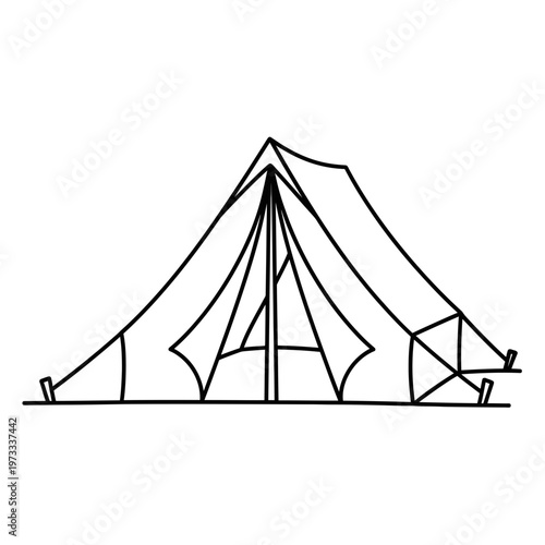 A tent with a pointed roof and poles