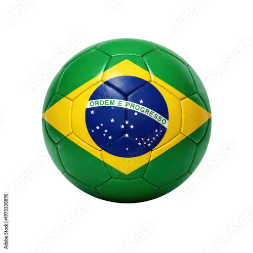 Brazil soccer ball illustration, green yellow blue football with flag design, sports equipment icon for tournament branding isolated on Transparent Background