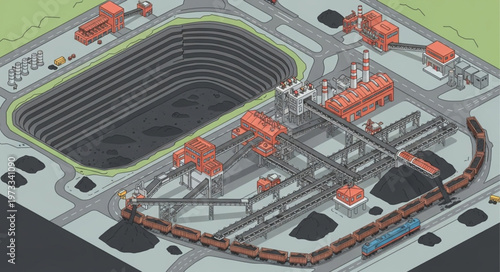 Isometric Industrial Refinery Complex Model With Tanks.
