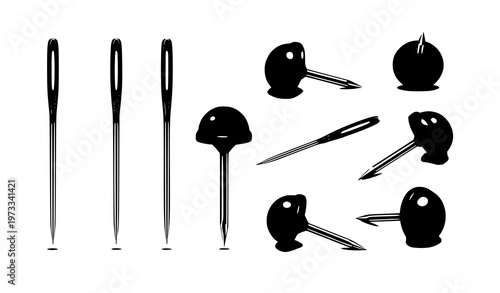 Red pushpin set with shadow realistic vector illustration