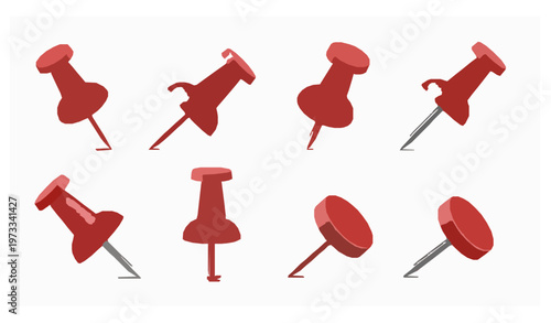 Realistic pushpin tack set with shadow vector illustration