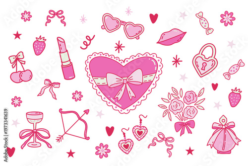 Flirty style set with lipstick perfume heart and glass chic elements