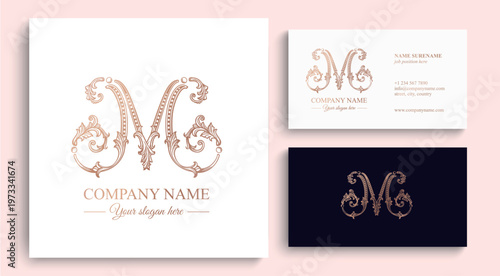 Logo monogram letter M in refined ornamental style. Clean elegant logotype for personal brand, business and corporate identity.