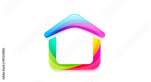 A 3d residential house icon made of colorful splashes on a white background representing a modern real estate building symbol and home property design illustration