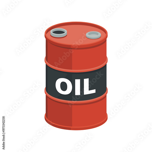 Red oil barrel with white oil label isolated graphic illustration