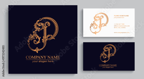 Logo monogram letter P in refined ornamental style. Clean elegant logotype for personal brand, business and corporate identity.