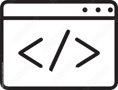 Web browser window icon with coding symbols for software development and programming concepts.