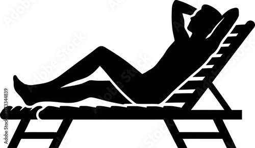 Silhouette of a person relaxing on a lounge chair at the beach with outdoor recreation with holiday at home with free time