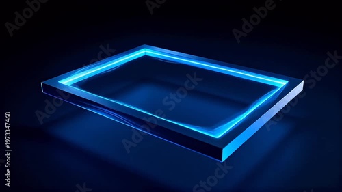 Blue glowing rectangular frame with wave light on black background