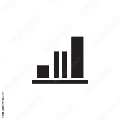 Black and white icon showing ascending bar graph on flat base, representing data growth and progress. Vector design for analytics.