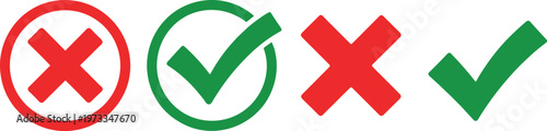 Red cross mark and green check mark on white background symbol