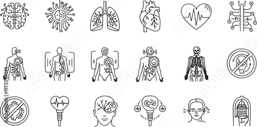 Human Anatomy Medical Biology and Biomedical Research Outline Icon Set