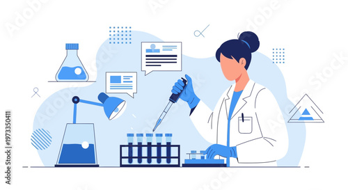 Scientist Working in Laboratory with Test Tubes and Pipette, Scientific Research Concept