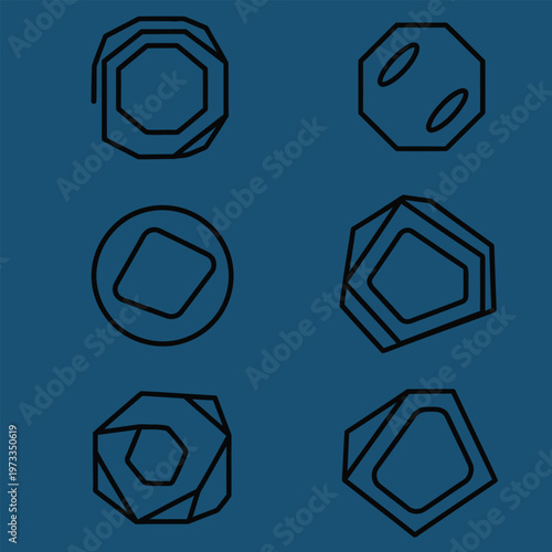 Title geometric shapes collection hexagons squares and pentagons in blue tones description a collection of simple geometric shapes including hexagons