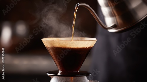 Professional barista brewing pour over coffee with chemex, coffee shop lifestyle