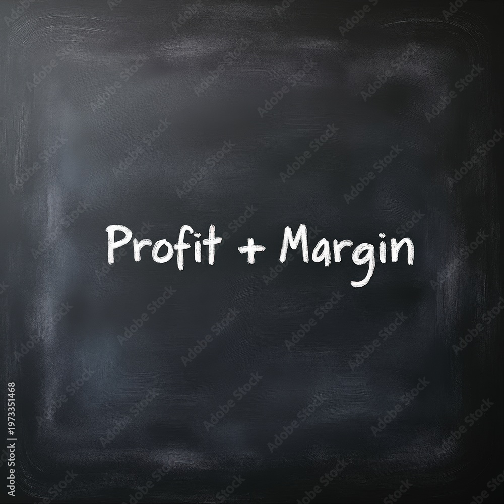 Fototapeta premium Profit and margin business concept on dark chalkboard background with glowing text