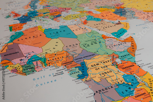 Detailed political map of Africa and the Middle East, highlighting countries, borders, capitals, and geographic regions.