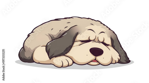 Dog Peacefully Sleeping Cute Cartoon Illustration of a Tranquil Happy Puppy