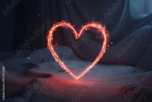 Glowing Red Heart Shape On Rocky Surface For Love And Passion Concepts