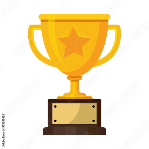 Trophy cup gold golden icon set. Trophy icons, cup, winner, victory, medal, award, first place, champion, hero, success, star, label, symbol, sign, emblem, logo, badge, clip art. Vector illustration.