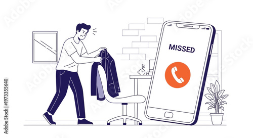 Man misses important call while getting dressed, phone shows missed call notification