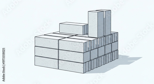 3D Illustration of Stacked Concrete Construction Blocks