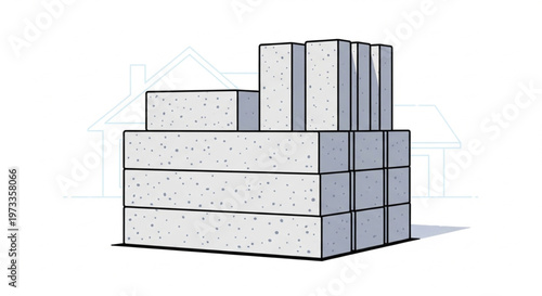 AAC Block Wall Construction Illustration with Stacked Aerated Concrete Blocks