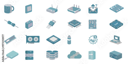 Isometric of Computer Hardware and Technology Components