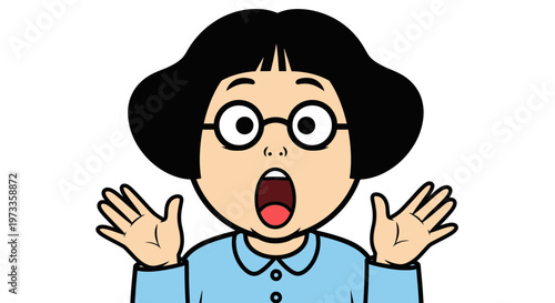 Cartoon girl expressing surprise with wide eyes and open mouth  
