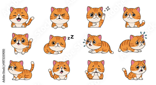 Cartoon orange cat expressions in various moods and actions  