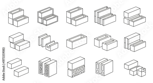 Isometric Line Art Collection of Brick and Block Types