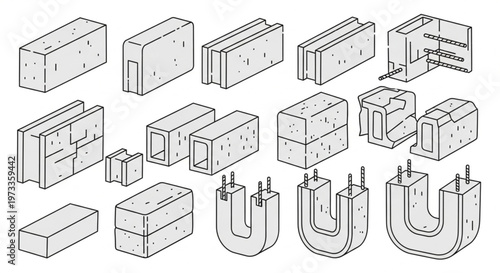 Isometric Construction Blocks and Masonry Units Illustration