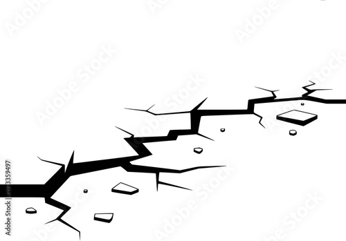 Black Cracked Ground Surface With Small Debris Pieces White Background earth broken