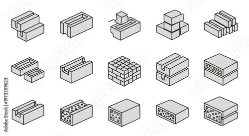 Isometric Illustration of Various Brick and Block Types