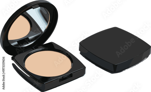 Compact Face Powder Makeup Product with Open and Closed Case Showing Cosmetic Beauty Item for Professional and Personal Care Illustration Design