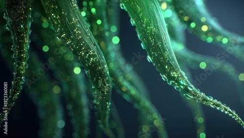 Green Algae or Seaweed with Dew Drops.