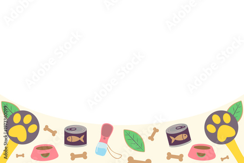 Summer pet food bottom border background with copy space. Flat design vector illustration for animal nutrition blog and pet shop discount banner