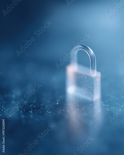 Cyber security concept with glowing padlock and digital network connections, data protection and privacy, blue technology tones, clean modern background, professional stock image