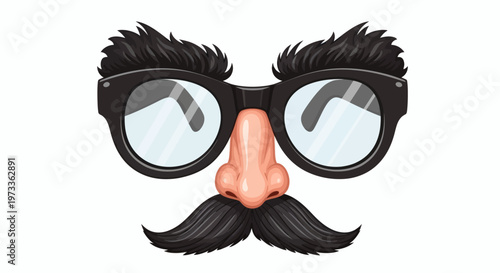 Classic humorous disguise illustration with fake eyebrows, glasses, nose, and mustache. Perfect for costume parties, pranks, and identity fun
