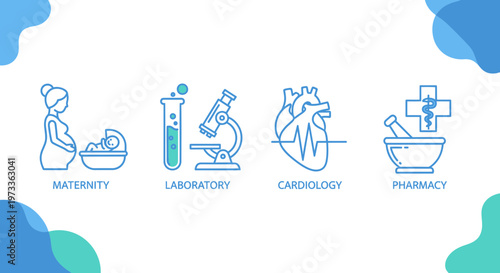 Medical Icons: Maternity, Laboratory, Cardiology, Pharmacy - Healthcare Concept