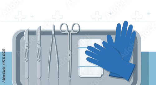 Medical Surgical Instruments Tray with Gloves and Gauze - Healthcare Equipment